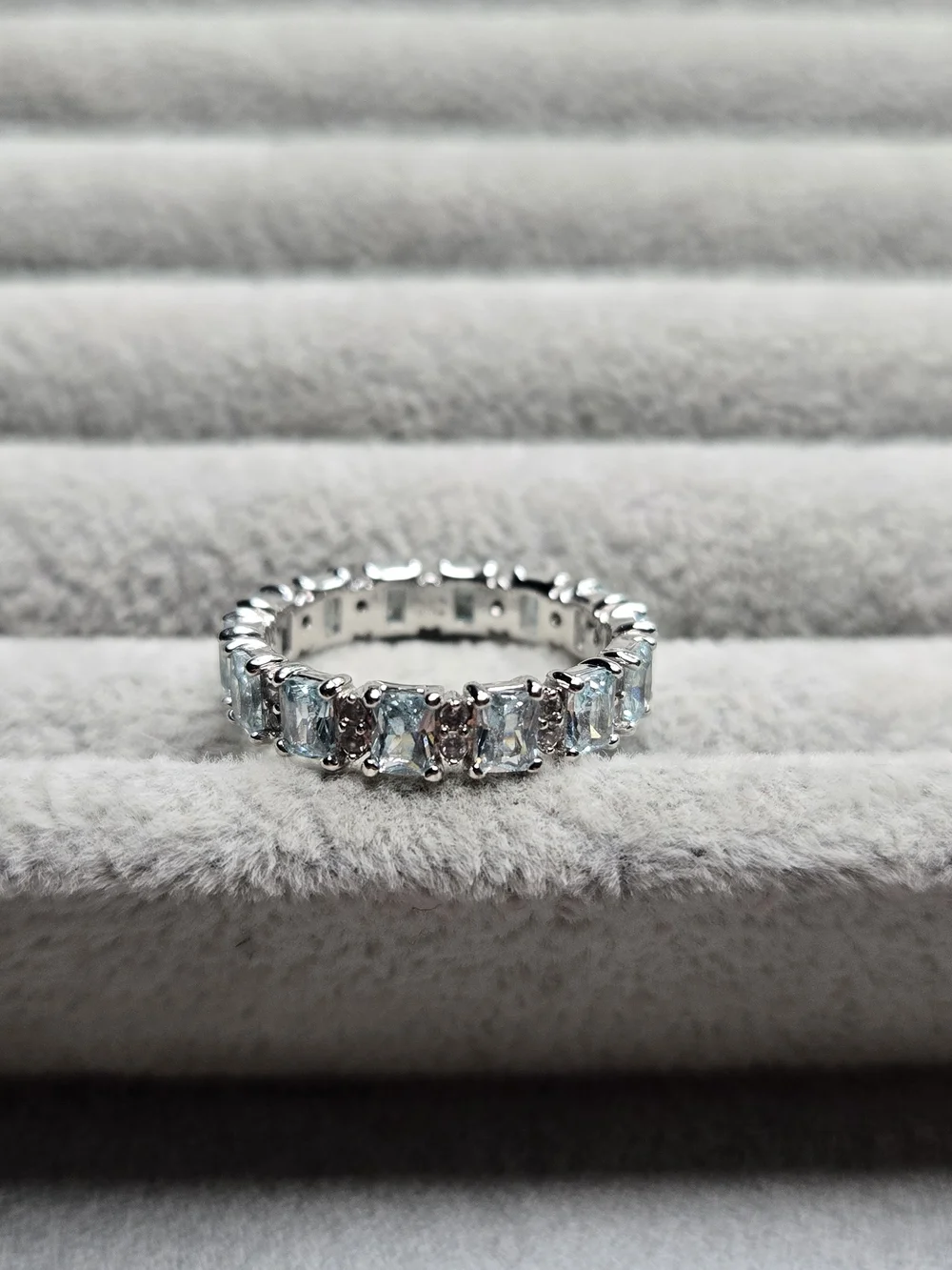 Size 8 Aquamarine Cubic Zirconia Rhodium Plated Bomb Party Ring